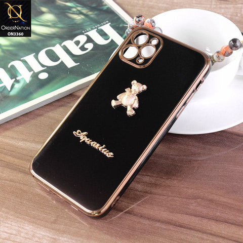 iPhone 11 Pro Max Cover - Black - 3D Cute Cartoon Gold Electroplating Soft Silicone Camera Protection Case