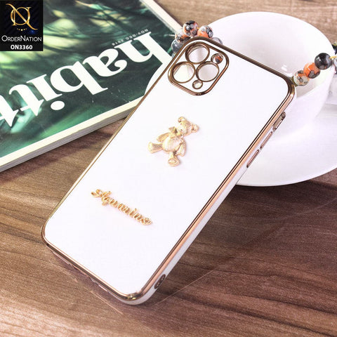 iPhone 11 Pro Max Cover - White - 3D Cute Cartoon Gold Electroplating Soft Silicone Camera Protection Case