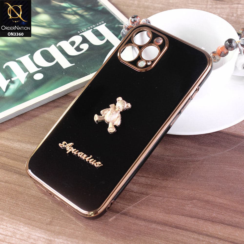 iPhone 12 Pro Cover - Black - 3D Cute Cartoon Gold Electroplating Soft Silicone Camera Protection Case