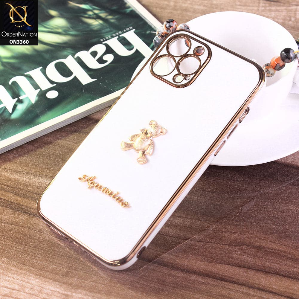 iPhone 12 Pro Cover - White - 3D Cute Cartoon Gold Electroplating Soft Silicone Camera Protection Case