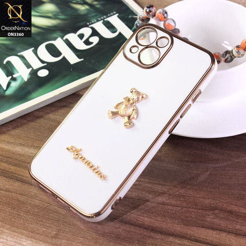 iPhone 13 Cover - White - 3D Cute Cartoon Gold Electroplating Soft Silicone Camera Protection Case