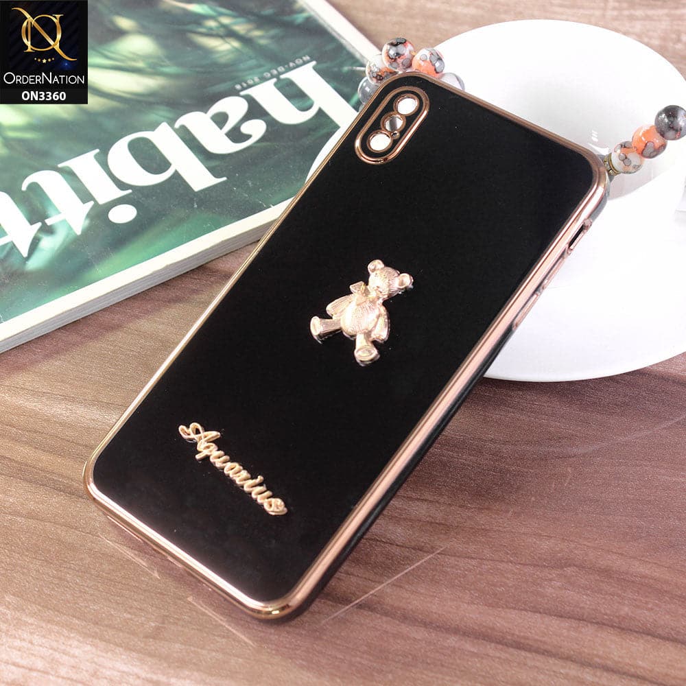 iPhone XS / X Cover - Black - 3D Cute Cartoon Gold Electroplating Soft Silicone Camera Protection Case