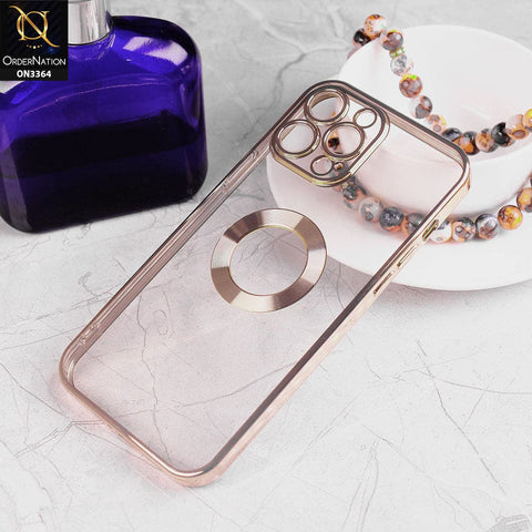 iPhone 13 Pro Max Cover - Golden - Shiny Electroplated Borders Clear Transparent Logo Hole Soft Case With Camera Protection