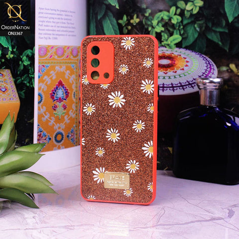 Oppo F19s Cover - Red - Bling Sparkle Glitter Flower Back Shell Soft Border Case with Camera Protection