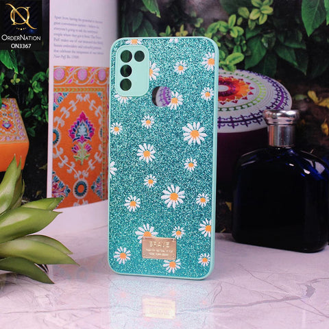 Infinix Hot 10 Play Cover - Sea Green - Bling Sparkle Glitter Flower Back Shell Soft Border Case with Camera Protection
