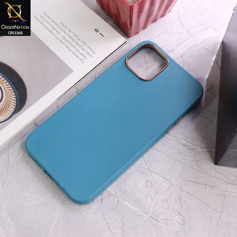 iPhone 11 Pro Max Cover - Light Blue - Electroplated Camera Ring leather Texture Soft Case