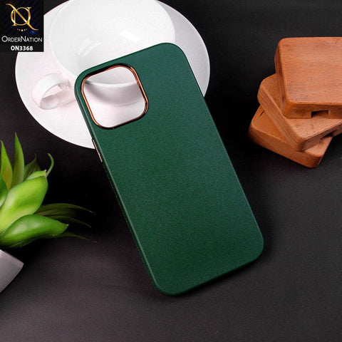 iPhone 12 Pro Max Cover - Green - Electroplated Camera Ring leather Texture Soft Case