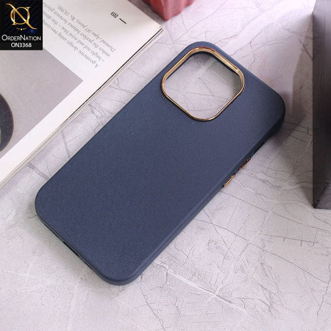 iPhone 14 Pro Cover - Dark Blue - Electroplated Camera Ring leather Texture Soft Case