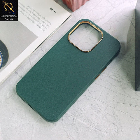 iPhone 14 Pro Max Cover - Green - Electroplated Camera Ring leather Texture Soft Case