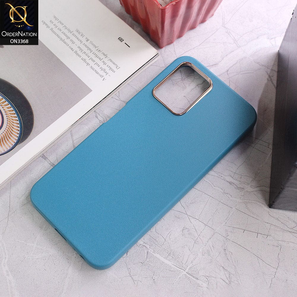 Samsung Galaxy A12 Cover - Light Blue - Electroplated Camera Ring leather Texture Soft Case