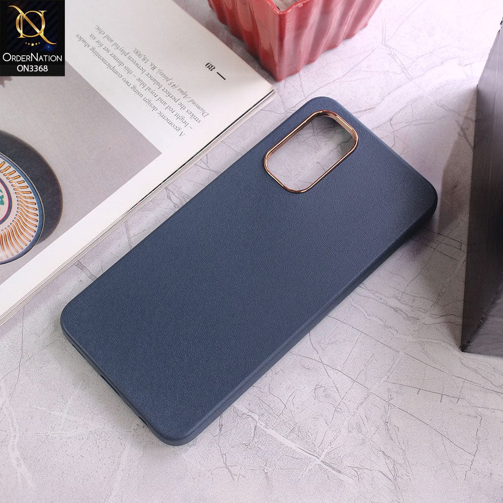 Samsung Galaxy A13 Cover - Dark Blue - Electroplated Camera Ring leather Texture Soft Case