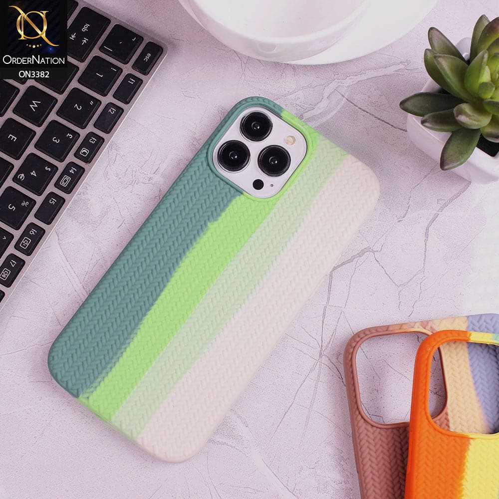 iPhone 13 Pro Max Cover - Green - Rainbow Series Ziggy Line Pattern Soft Silicone Case