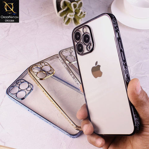 iPhone 12 Pro Max Cover - Sierra Blue - New Electroplated Shiny Borders Soft TPU Camera Protection Clear Case