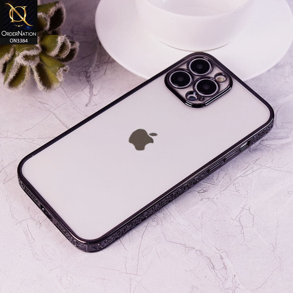 iPhone 12 Pro Max Cover - Black - New Electroplated Shiny Borders Soft TPU Camera Protection  Clear Case