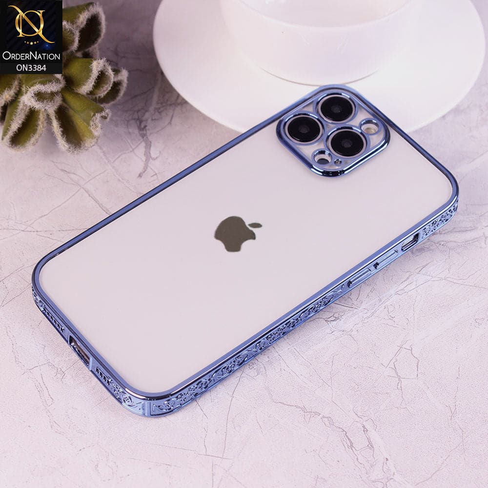iPhone 12 Pro Max Cover - Sierra Blue - New Electroplated Shiny Borders Soft TPU Camera Protection Clear Case