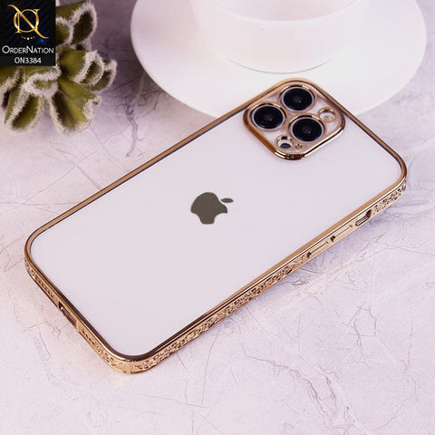 iPhone 13 Pro Max Cover - Golden - New Electroplated Shiny Borders Soft TPU Camera Protection Clear Case