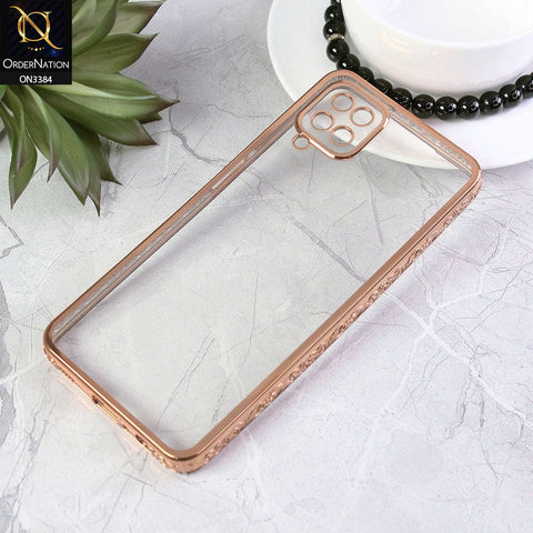 Samsung Galaxy A12 Cover - Golden - New Electroplated Shiny Borders Soft TPU Camera Protection Clear Case