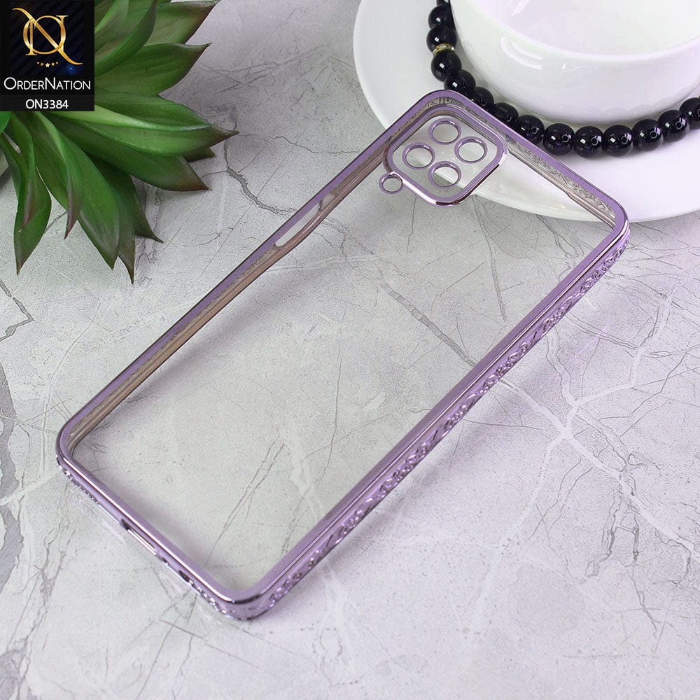Samsung Galaxy A12 Cover - Purple - New Electroplated Shiny Borders Soft TPU Camera Protection Clear Case
