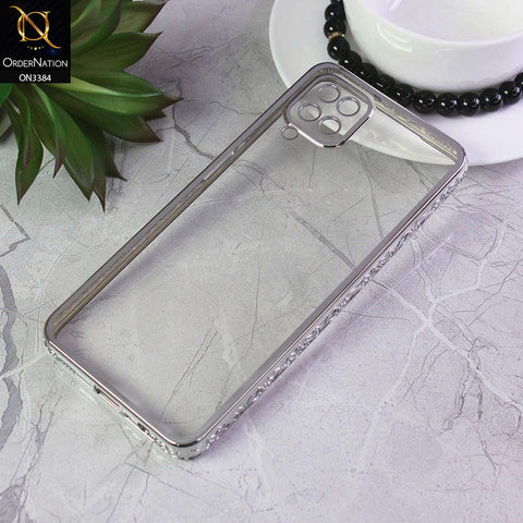 Samsung Galaxy A12 Nacho Cover - Silver - New Electroplated Shiny Borders Soft TPU Camera Protection Clear Case