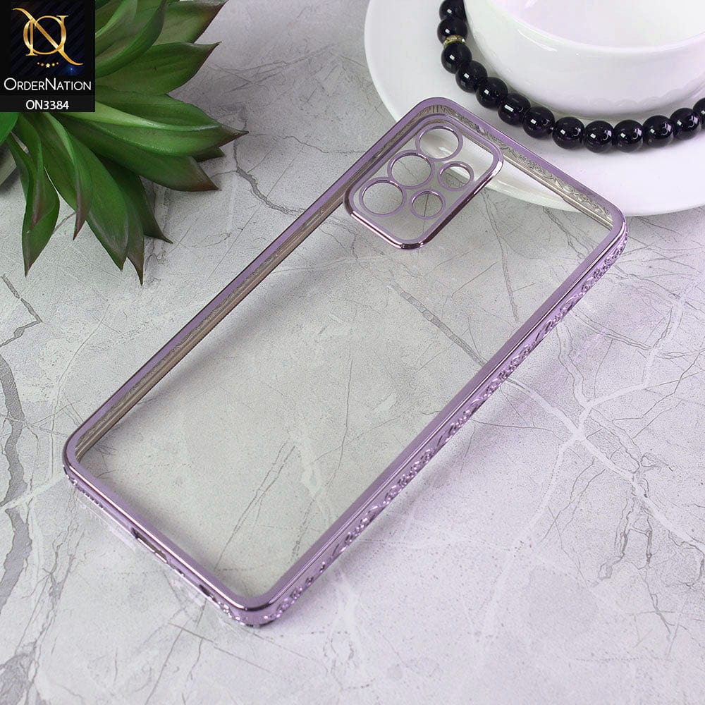 Samsung Galaxy A32 Cover - Purple - New Electroplated Shiny Borders Soft TPU Camera Protection Clear Case