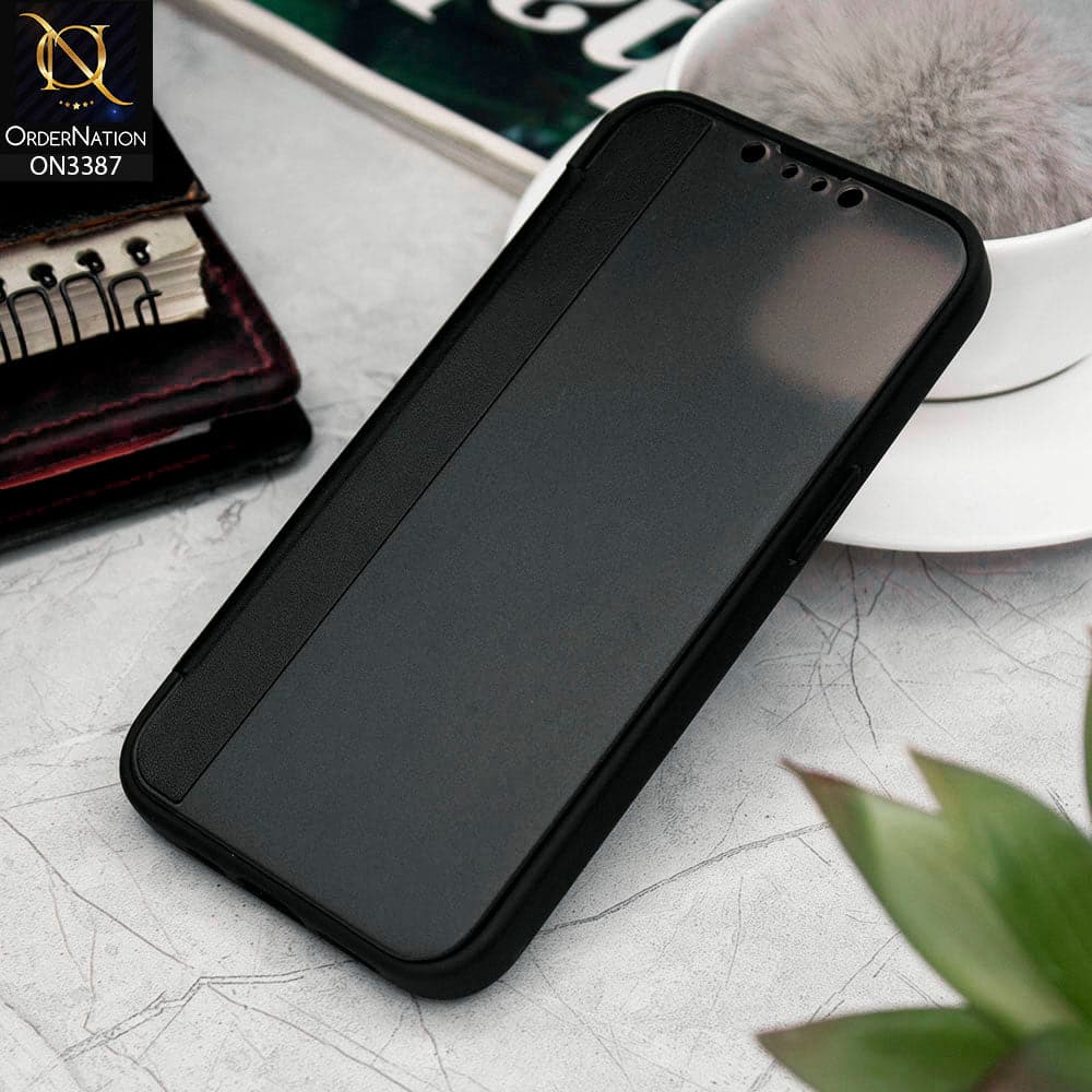 iPhone 13 Cover - Black - New Hhumanized Semi Transparent Half Pc Window Soft Leather Flip Case