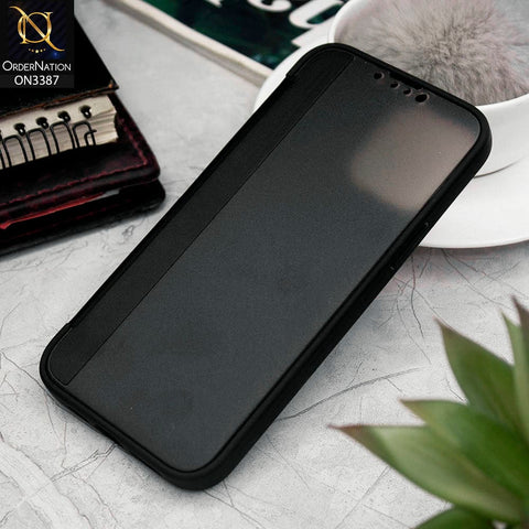 iPhone 13 Pro Max Cover - Black - New Hhumanized Semi Transparent Half Pc Window Soft Leather Flip Case