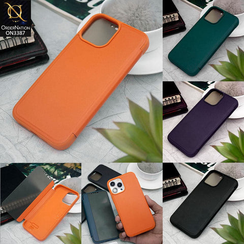 iPhone 13 Pro Max Cover - Orange - New Hhumanized Semi Transparent Half Pc Window Soft Leather Flip Case