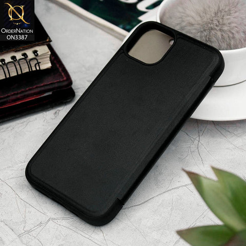 iPhone 13 Cover - Black - New Hhumanized Semi Transparent Half Pc Window Soft Leather Flip Case