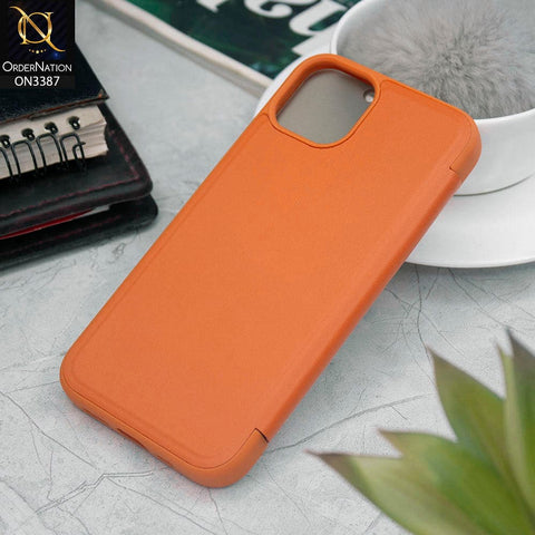 iPhone 13 Cover - Orange - New Hhumanized Semi Transparent Half Pc Window Soft Leather Flip Case