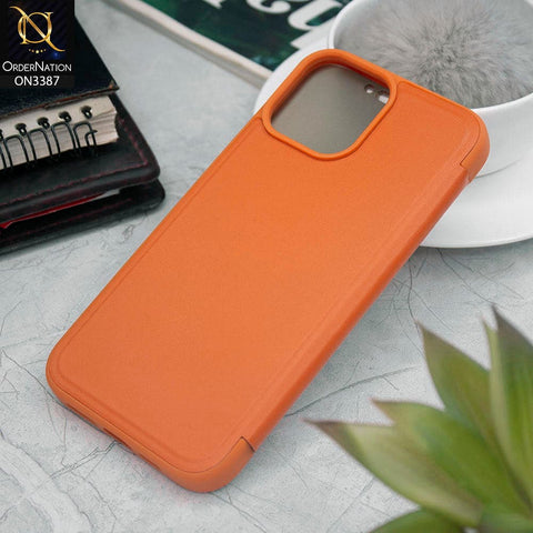 iPhone 13 Pro Max Cover - Orange - New Hhumanized Semi Transparent Half Pc Window Soft Leather Flip Case