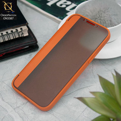 iPhone 13 Pro Max Cover - Orange - New Hhumanized Semi Transparent Half Pc Window Soft Leather Flip Case