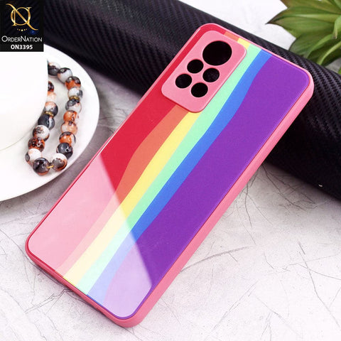 Infinix Note 11 Pro Cover - Red - New Infinity Rainbow Series Back tempered Glass Soft Borders Case With Camera Protection