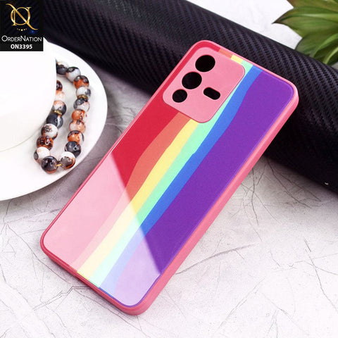 Vivo V23 5G Cover - Red - New Infinity Rainbow Series Back tempered Glass Soft Borders Case With Camera Protection