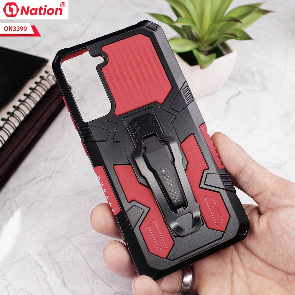 Samsung Galaxy S21 FE 5G Cover - Red - O Nation Hybrid Series Ultra Protection Pocket Grip Kick Stand  Soft Case