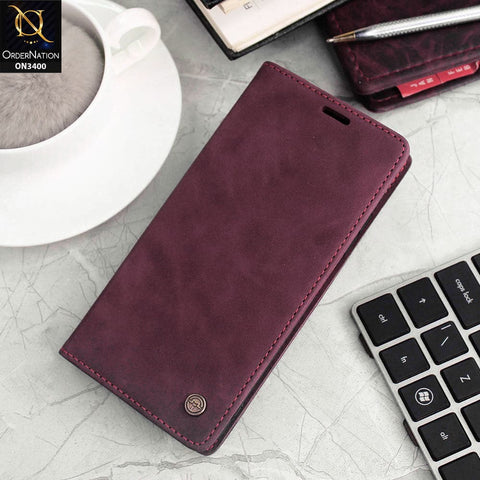 Samsung Galaxy S22 5G Cover - Maroon - Caseme Luxury Retro Magnetic Flip Wallet Leather Soft Case