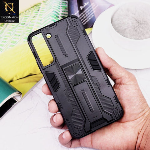 Samsung Galaxy S22 Plus 5G Cover - Black - O Nation Hybrid Series Soft Borders Semi Hard Back Shock Proof Camera Protection Kick Stand Case