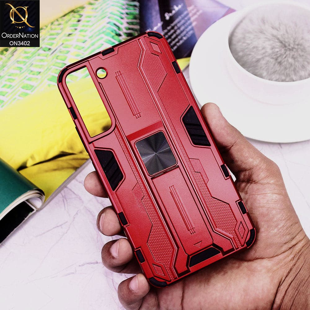 Samsung Galaxy S22 Plus 5G Cover - Red - O Nation Hybrid Series Soft Borders Semi Hard Back Shock Proof Camera Protection Kick Stand Case