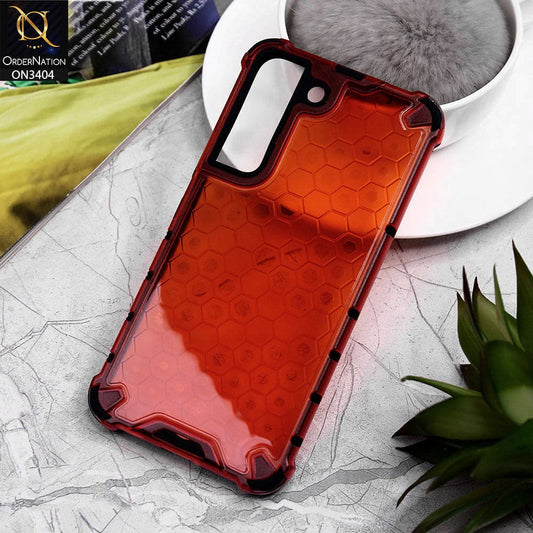 Samsung Galaxy S22 5G Cover - Red - Onation Hybrid Series Soft Borders Hive Shell Semi Transparent Back TPU Protective Case