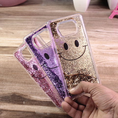 Samsung Galaxy A02s Cover - Pink - New Moving Liquid Glitter Cute Smile Soft Case