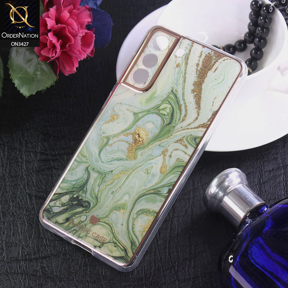 Samsung Galaxy S21 FE 5G Cover - Design 1 - New Marble Series Acrylic With Electroplated Soft Borders Case