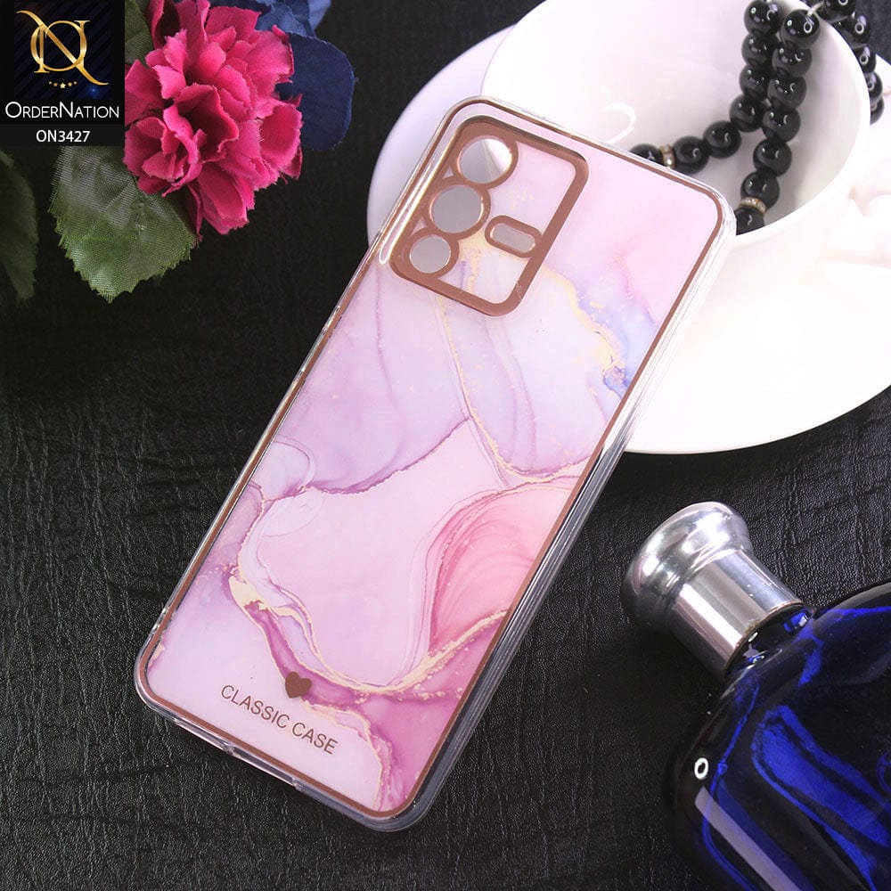 Vivo V23 5G Cover - Design 10 - New Marble Series Acrylic With Electroplated Soft Borders Case