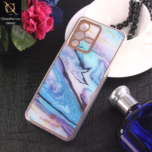 Vivo V23 5G Cover - Design 11 - New Marble Series Acrylic With Electroplated Soft Borders Case