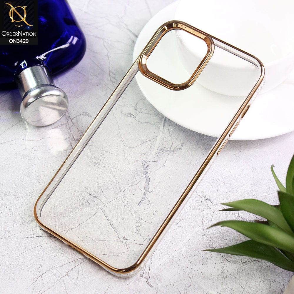 iPhone 12 Pro Max Cover - Golden - Soft Silicone Color Edge Border Transparent Case