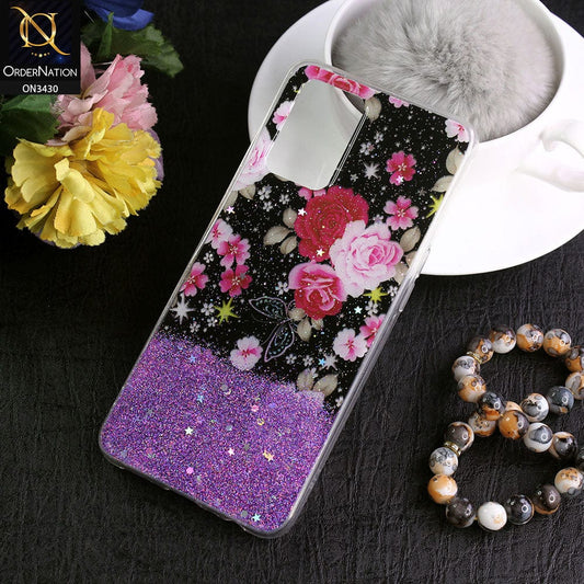 Samsung Galaxy M02s Cover - Design 1 - New Floral Spring Bling Series Soft Tpu Case ( Glitter Does not Move )