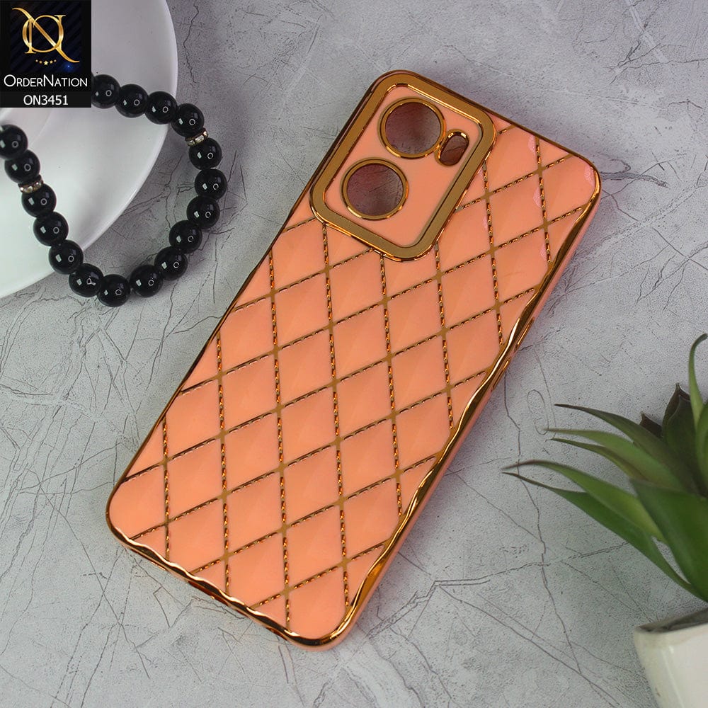 Oppo A77 4G Cover - Pink - Soft TPU Shiny Electroplated Golden Lines Camera Protection Case