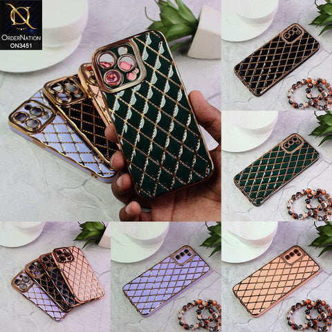 Samsung Galaxy A12 Cover - Green - Soft TPU Shiny Electroplated Golden Lines Camera Protection Case