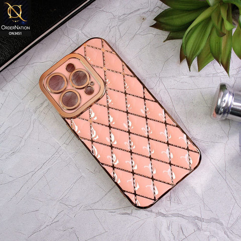 iPhone 14 Pro Cover - Pink - Soft TPU Shiny Electroplated Golden Lines Camera Protection Case