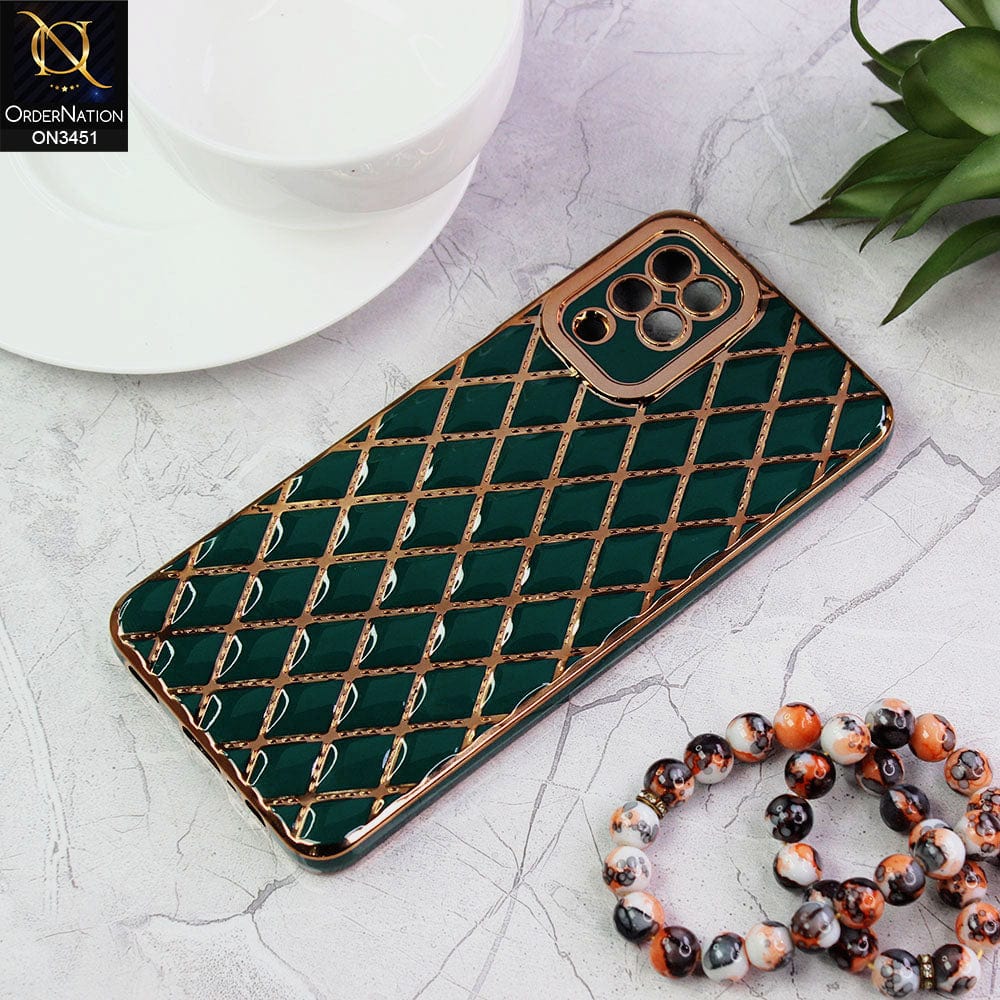 Samsung Galaxy A12 Cover - Green - Soft TPU Shiny Electroplated Golden Lines Camera Protection Case