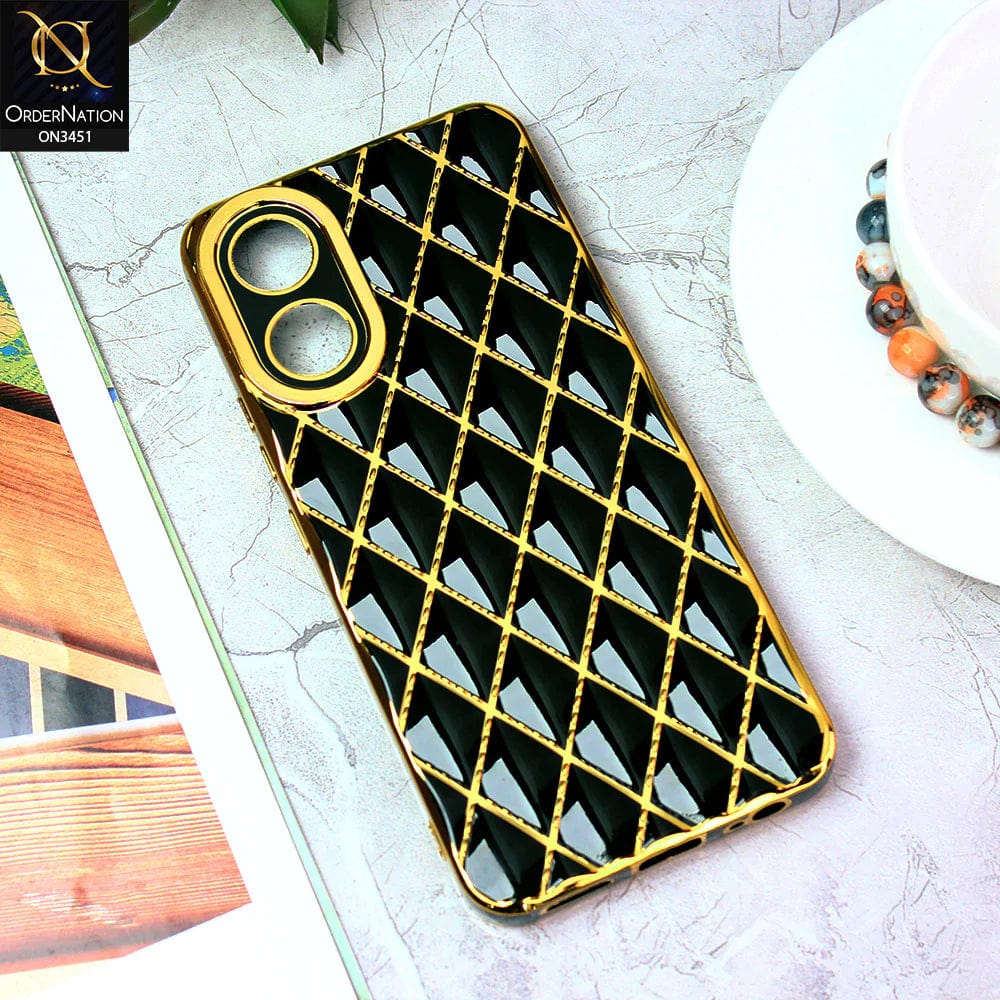 Vivo Y02s Cover - Black - Soft TPU Shiny Electroplated Golden Lines Camera Protection Case