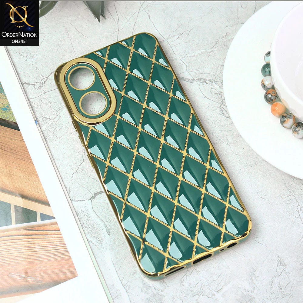 Vivo Y02s Cover - Green - Soft TPU Shiny Electroplated Golden Lines Camera Protection Case